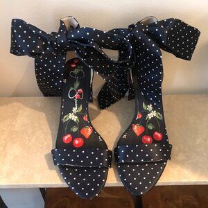 NEW - SIZE 8 - Jessica Simpson Dark Navy Blue Polka Dot Wrap Strapped Heels